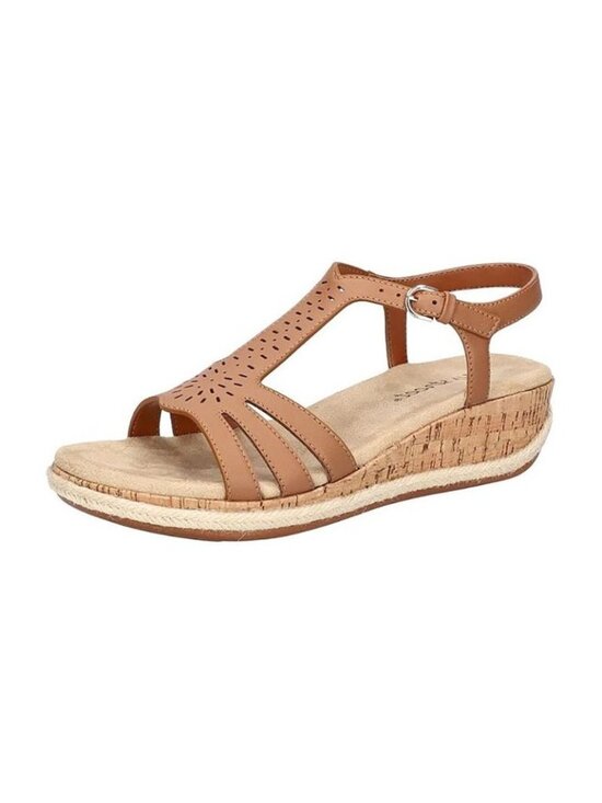 easy street Shoes - NWT Easy Street Womens Dorinda Tan Faux Leather Wedge Slingback Sandals Size 6W